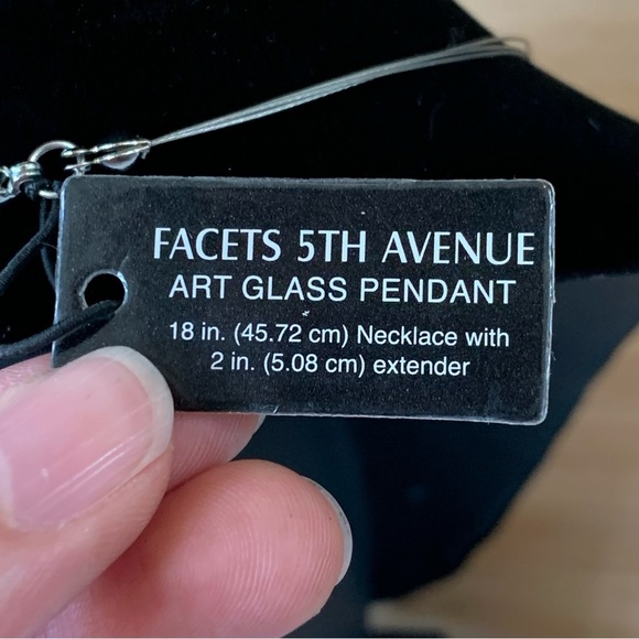 NWT Facets 5th Avenue Blue Art Glass Beaded Necklace Cross Pendant - Picture 5 of 5